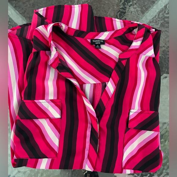 Torrid Harper Georgette 3/4 Sleeve Striped Blouse Size 3X - Picture 2 of 10